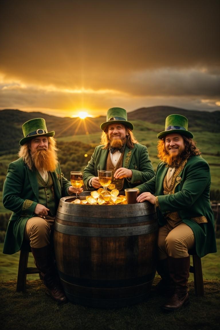 Three_leprechauns_sitting behind_a_whisky_barrel_in_the_evening_sun3